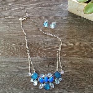 Charming Charlie Blue Rhinestone Statement Necklace & Earrings